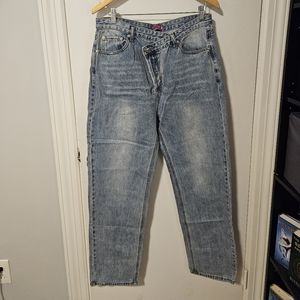 Edikted Cross Waist Button Fly Straight Leg Jeans Size XL